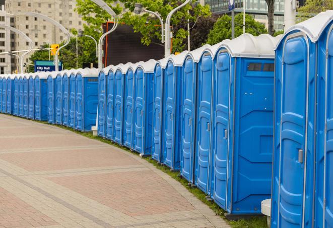Seasonal porta potty units set up at a Menifee, California venue